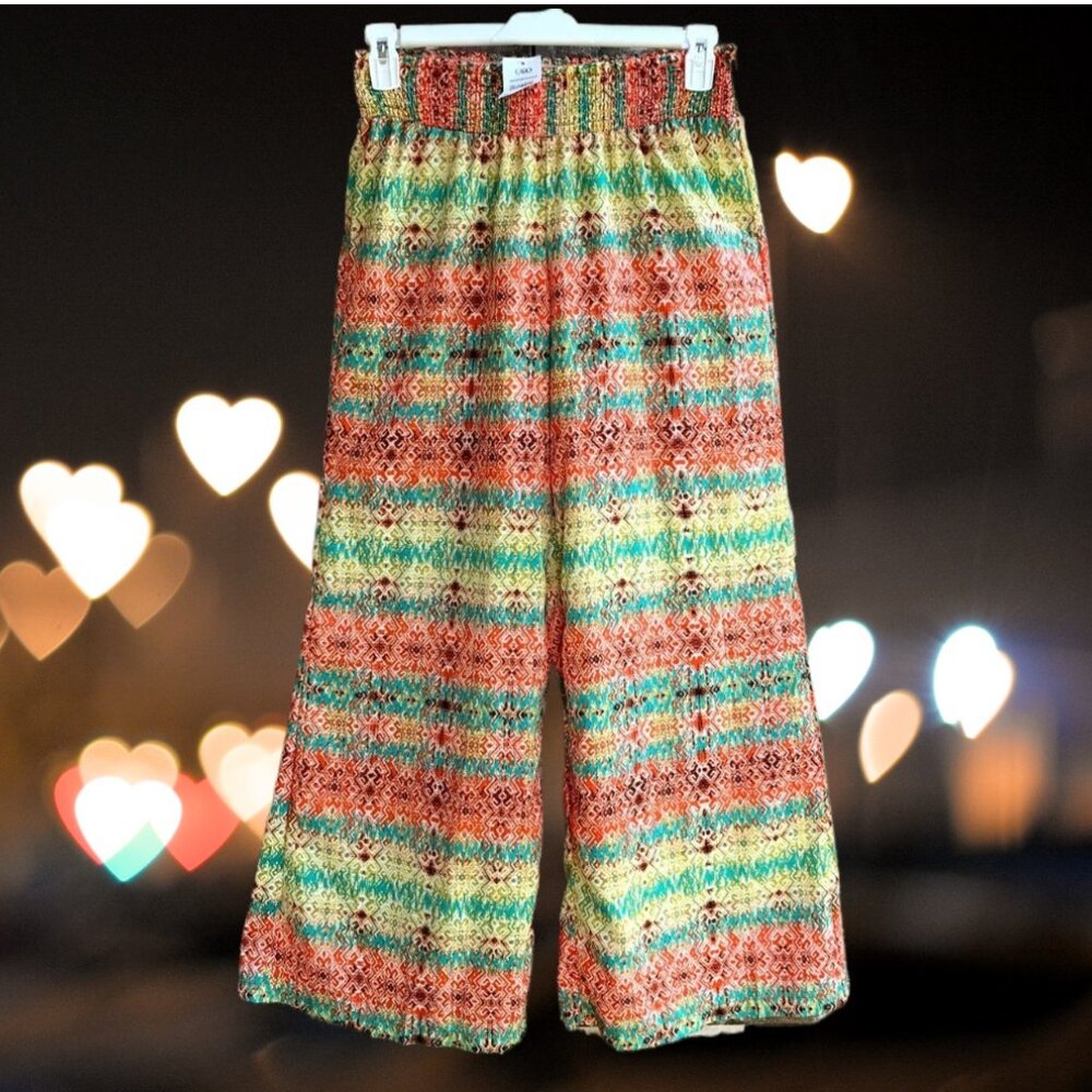Cato Women's Size M Wide Leg Pants Elastic Waist Multicolor